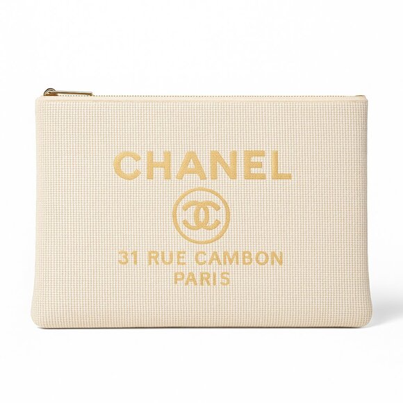 Chanel 31 Rue Cambon Canvas Pouch — Beige / Gold Logo - Picture 7 of 7